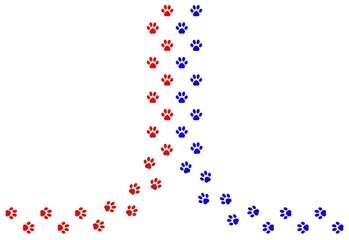 zwei Katzenpfoten-Spuren, ein Katzen-Paar, zusammen gehen