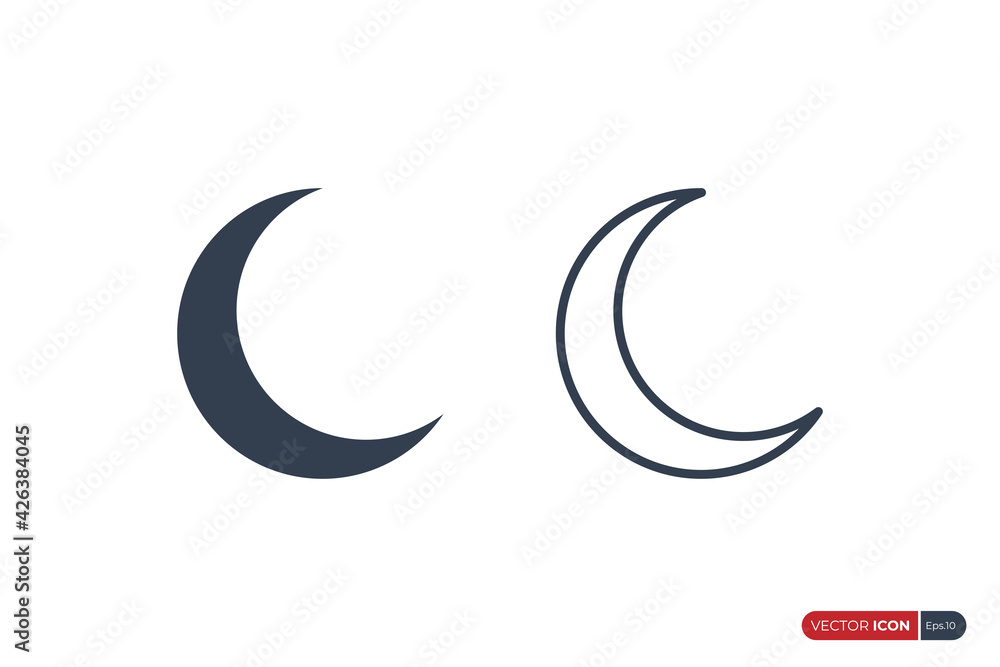 Poster simple moon icon. fill and outline crescent isolated on white background. flat vector icon design te