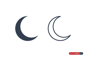 Obraz na płótnie Canvas Simple Moon Icon. Fill and Outline Crescent isolated on White Background. Flat Vector Icon Design Template Elements.