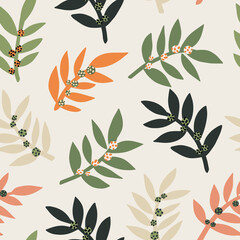 Trendy seamless botanical pattern. Contemporary background with floral minimalist shapes. Modern vector illustration perfect for prints, fabric, wrapping paper, textile, wallpaper.