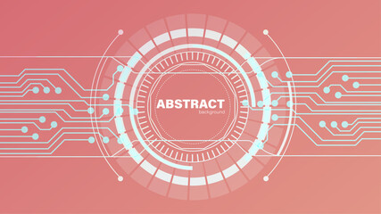 Obraz premium Abstract circuit in circle with light on pink background, Technology background concept with copy space, vector illustration.