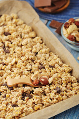 Homemade granola with nuts and chocolate