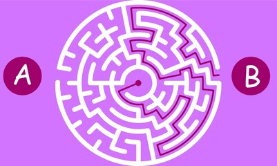 Labyrinth shape design element. Two entrance, two way to get award cup in maze labyrinth but many paths to deadlock.
