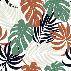 Modern minimalistic seamless pattern. Contemporary background with tropical abstract minimalist shapes. Trendy vector illustration perfect for prints, fabric, wrapping paper, textile, wallpaper.