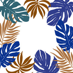 Trendy frame with tropical leaves. Universal floral backgrounds in tropical style.  Modern vector boarder illustration perfect for invitation, gift cards, postcards, textile, wallpaper, home apparel.
