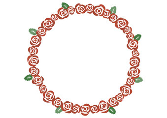 レトロなバラの花柄円形フレームイラスト