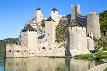 Fototapeta na wymiar Golubac Fortress on Danube river in Serbia in close up.