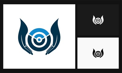 hand and wifi symbol concept design logo