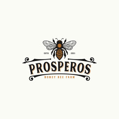 Bee Vintage Badge Logo Design For Honey Bee Farm Or Honey Products
