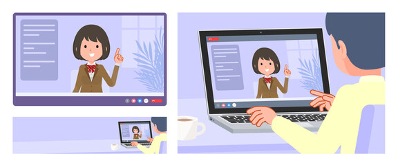 flat type school girl beige Blazer_video-chat-One-on-one