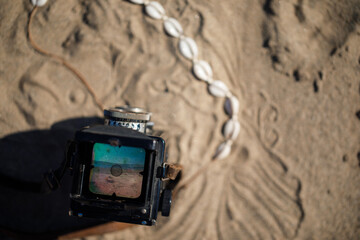 old camera and the sea, Vintage Camera On The Beach