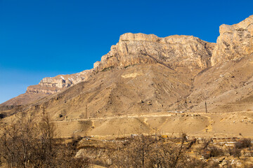 Fototapeta premium Sheer cliffs in clear weather. North Caucasus, Kabardino-Balkaria, Russia.