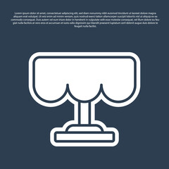 Blue line Wooden table icon isolated on blue background. Street cafe. Vector