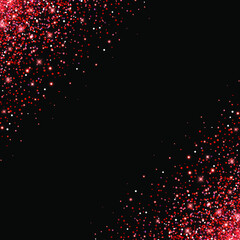 Red glitter sparks. Shiny confetti and glitter sparkling texture with glowing lights. Vector illustration.
