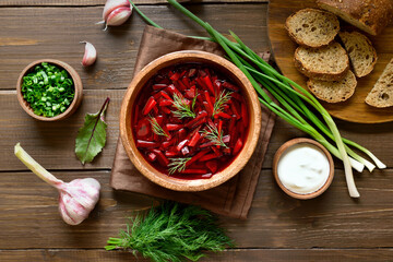 Traditional ukrainian russian soup (borscht).
