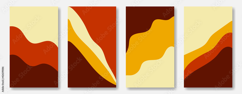 Poster abstract vector set for printing on gallery posters, social media posting. smooth shapes in 60s colo