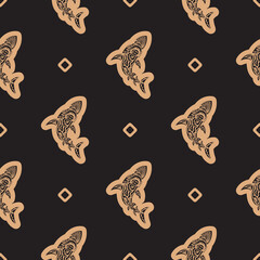 Seamless dark pattern with sharks. Good for menus, postcards, books, murals and fabrics. Vector