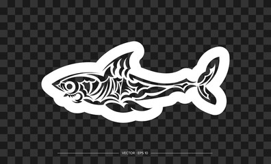 Shark print in Samoa style print for t-shirt. Isolated. Vector illustration