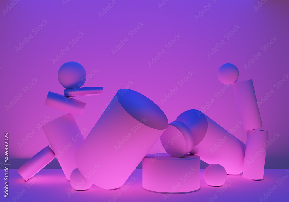 Poster background 3d. columns or rods in zero gravity. background 3d with flying elements. background with 