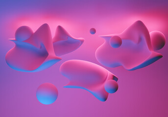Abstract background. Background is pink with 3d elements. Three-dimensional bursts in zero visibility. Pattern for a site on topic of gravity. Pink neon 3D wallpaper. zero gravity