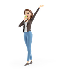 3d cartoon woman eating apple