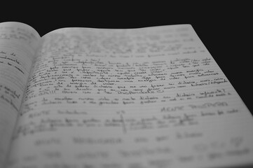 Fototapeta premium black and white notebook with handwritten