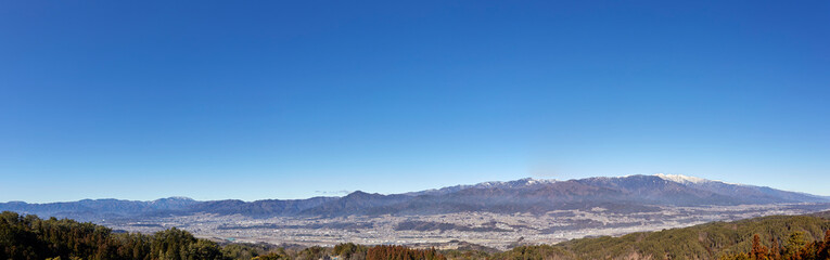 冬、福島てっぺん公園から中央アルプスを望む パノラマ 長野県 豊丘村