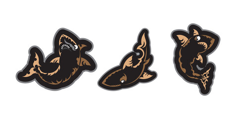 Obraz premium Set of Pattern shark in Maori style. Isolated. Vector illustration