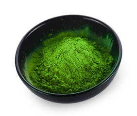 powdered matcha green tea isolated on white background