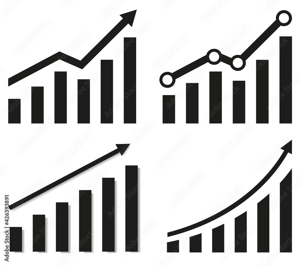 Poster collection of graphs with increase report. diagram with rise and gain progress. vector