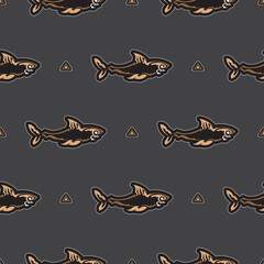 Seamless dark pattern with sharks. Good for covers, fabrics, postcards and printing. Vector illustration.