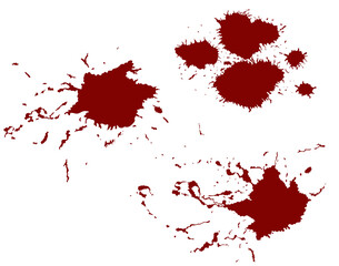 Blood splatters red color isolated  on white background. Abstract vector illustration.