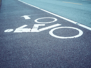 Signs on the road surface for bicycle paths on suburban roads.