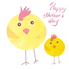 Illustration with children’s. Happy Mother’s Day. Postcard, icon, symbol, background.