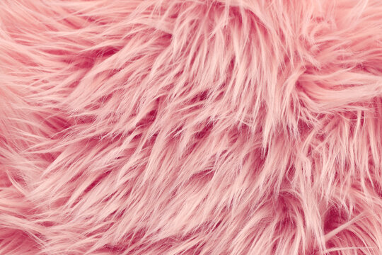 Close up of fluffy long pink synthetic fake fur