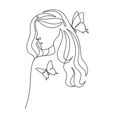 butterfly Surreal Faces Continuous line, drawing of set faces and hairstyle, fashion concept, woman beauty minimalist, vector illustration pretty sexy. Contemporary portrait