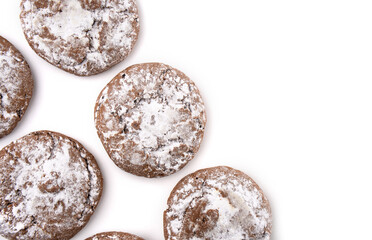 Homemade chocolate cookies on white background. Dessert.