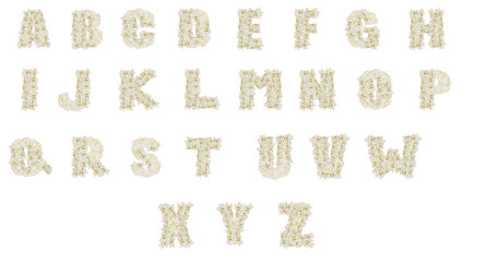 The letters  are made of rice