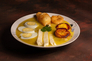Front view gastronomic picture of an Ecuadorian Easter dish called fanesca, with copyspace