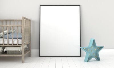 Kids Room, Play house, kids furniture with toy and frame mockup