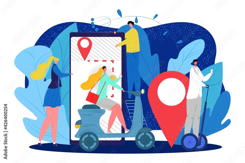 Poster map search with mobile, smartphone navigation application, vector illustration. flat gps technology 