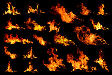 A group of heat energy bonfire groups that burn the fuel On a black background It is a picture of...