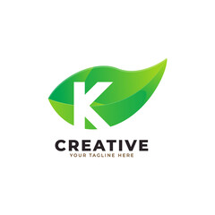 Nature Green Leaf Letter K Logo Design. monogram logo. Green Leaves Alphabet Icon. Usable for Business, Science, Healthcare, Medical and Nature Logos.Flat Vector Logo Design Template Element. Eps10