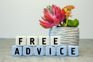 Soft cubes with the abbreviation FREE ADVICE with a flower