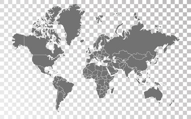 Fototapeta na wymiar Transparent - High Detailed Grey Map of World. Vector Eps 10.
