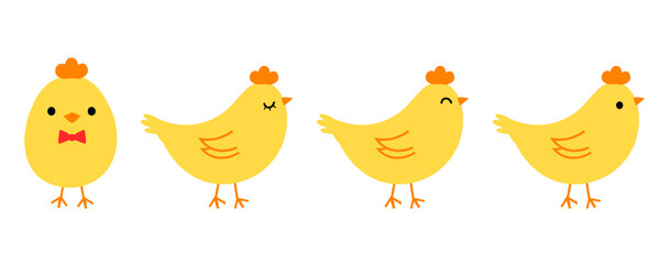 Little chicken icons isolated on white background vector illustration.