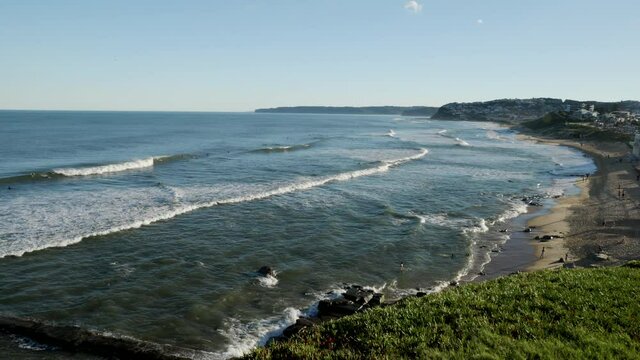 panning clip, looking to the south, of merewether beach at newcastle in nsw, australia