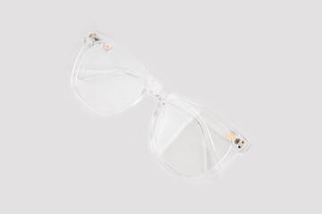 Fototapeta na wymiar Eye glass on white background. Transparent frame for glasses. Glasses for sight.