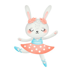 Illustration of a cute cartoon bunny isolated on a white background. Ballet animals illustration.