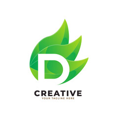 Nature Green Leaf Letter D Logo Design. monogram logo. Green Leaves Alphabet Icon. Usable for Business, Science, Healthcare, Medical and Nature Logos.Flat Vector Logo Design Template Element. Eps10
